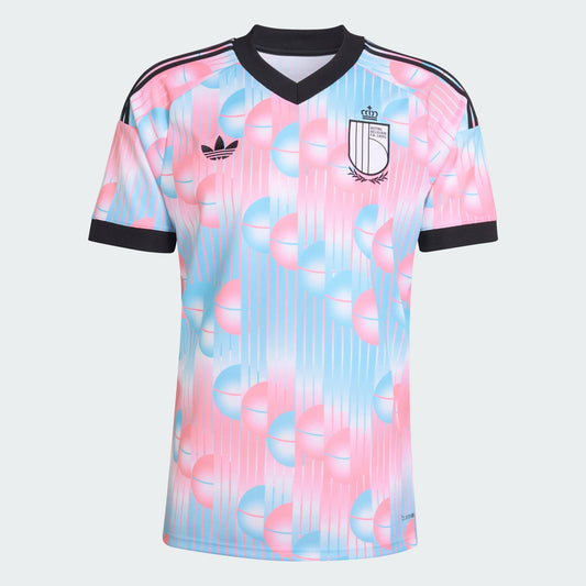 Adidas Originals RBFA België Away Jersey 2026-2028 met blauwe accenten en Trefoil-logo, verkrijgbaar bij voetbalshop Kickoff Antwerpen.