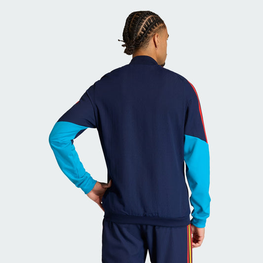 Adidas RFEF Presentatie Jacket 2025-2026 blauw rood voor heren. Exclusief verkrijgbaar bij Kickoff Antwerpen.