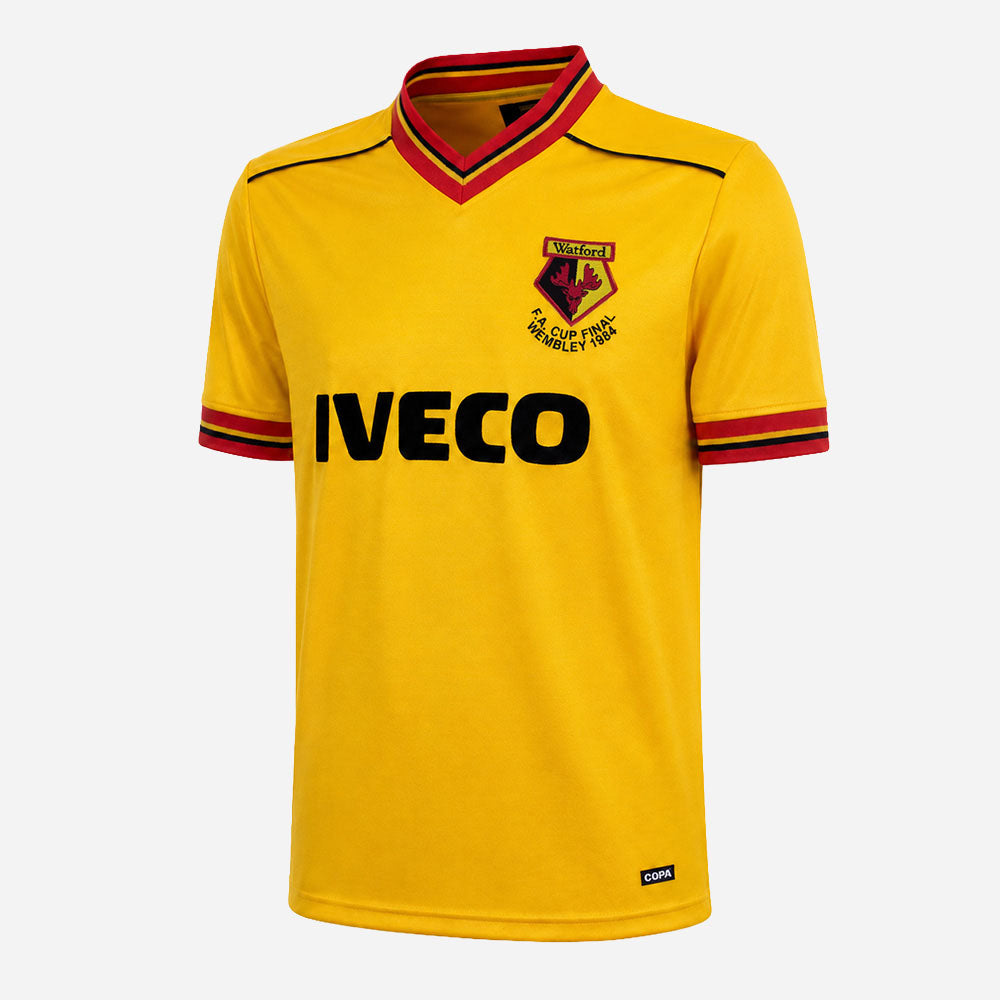 COPA Watford FC 1983 1984 retro football shirt geel verkrijgbaar bij Kickoff Antwerpen de voetbalshop van Antwerpen