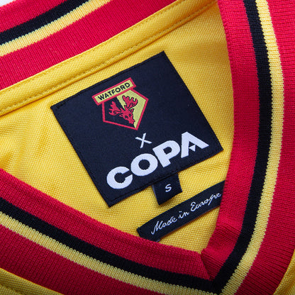 COPA Watford FC 1983 1984 retro football shirt geel verkrijgbaar bij Kickoff Antwerpen de voetbalshop van Antwerpen