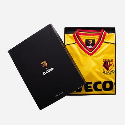 COPA Watford FC 1983 1984 retro football shirt geel verkrijgbaar bij Kickoff Antwerpen de voetbalshop van Antwerpen