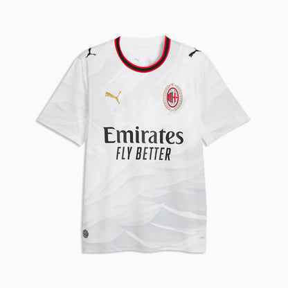 AC Milan uittenue voetbalshirt 2026 2027 heren met officiële clubdetails op model Kickoff Antwerpen