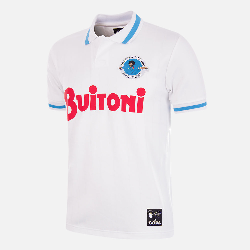 Copa SSC Napoli Maradona Retro Jersey officieel pluisje voetbalshirt wit Kickoff Antwerpen de voetbalshop van Antwerpen