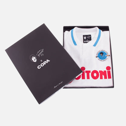 Copa SSC Napoli Maradona Retro Jersey officieel pluisje voetbalshirt wit Kickoff Antwerpen de voetbalshop van Antwerpen