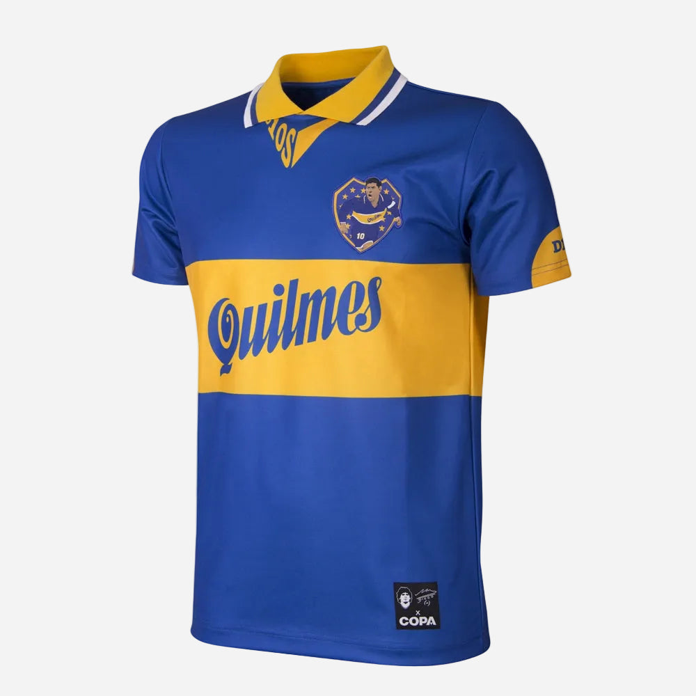 COPA Boca Juniors Maradona 1995 retro jersey blauw geel verkrijgbaar bij Kickoff Antwerpen de voetbalshop van Antwerpen