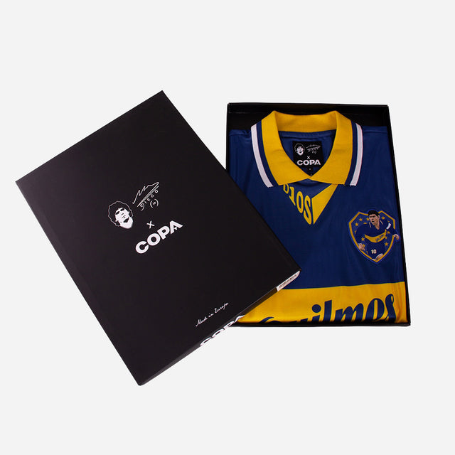 COPA Boca Juniors Maradona 1995 retro jersey blauw geel verkrijgbaar bij Kickoff Antwerpen de voetbalshop van Antwerpen