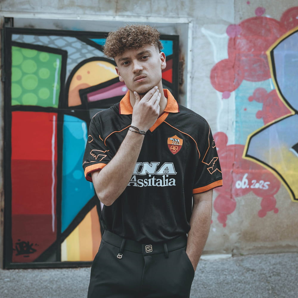 Copa AS Roma Retro Football Shirt Jersey officieel zwart oranje retro voetbalshirt heren Kickoff Antwerpen de voetbalshop van Antwerpen