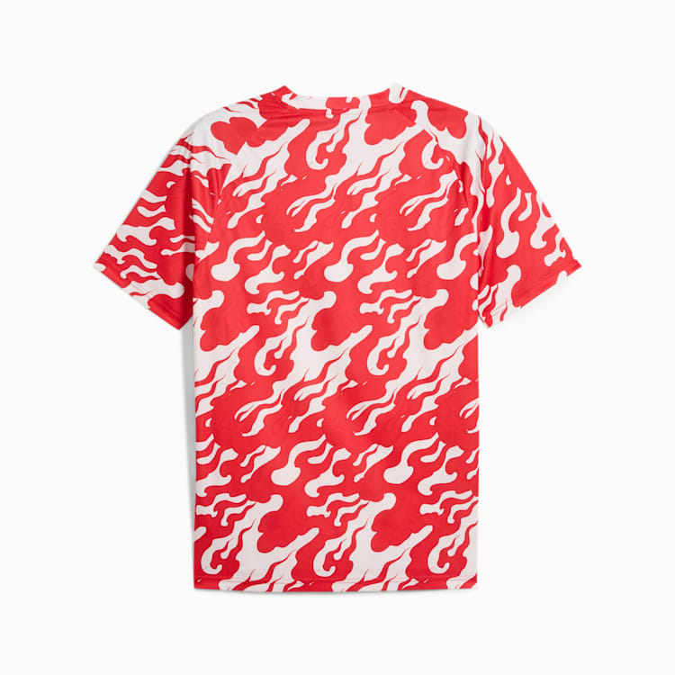 Vooraanzicht van het officiële PUMA AC Milan Warm-up Jersey 2025/2026 in rood-zwart, beschikbaar bij Kickoff Antwerpen - voetbalwinkel