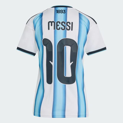 Adidas Argentinie thuisshirt dames met Messi 10 bedrukking, blauw-wit, WK 2026 voetbalcollectie, Kickoff Antwerpen voetbal webshop.
