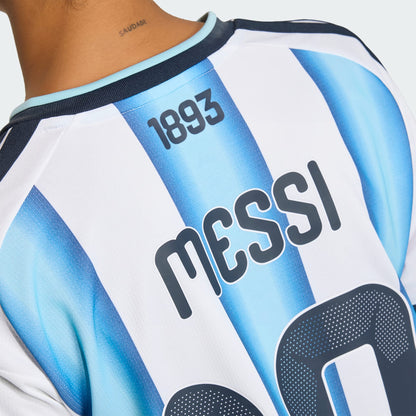 Adidas Argentinie thuisshirt dames met Messi 10 bedrukking, blauw-wit, WK 2026 voetbalcollectie, Kickoff Antwerpen voetbal webshop.
