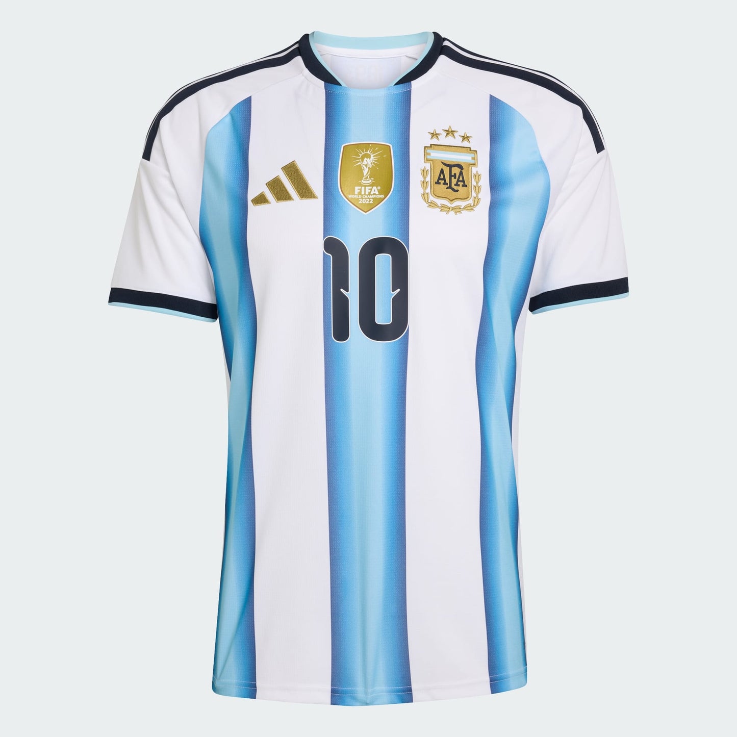 Adidas Argentinie thuisshirt blauw wit met Messi 10 rugnummer en naam, gedragen voor het WK 2026 in Noord-Amerika. KICKOFF ANTWERPEN VOETBALSHOP