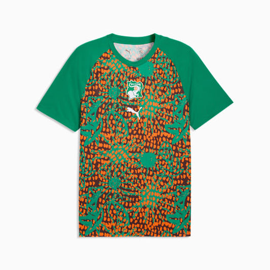 Grafisch Puma FIF Ivoorkust Warm Up Jersey 2026-2028 met officieel bondsembleem, verkrijgbaar bij Kickoff Antwerpen dé voetbalshop van stad.