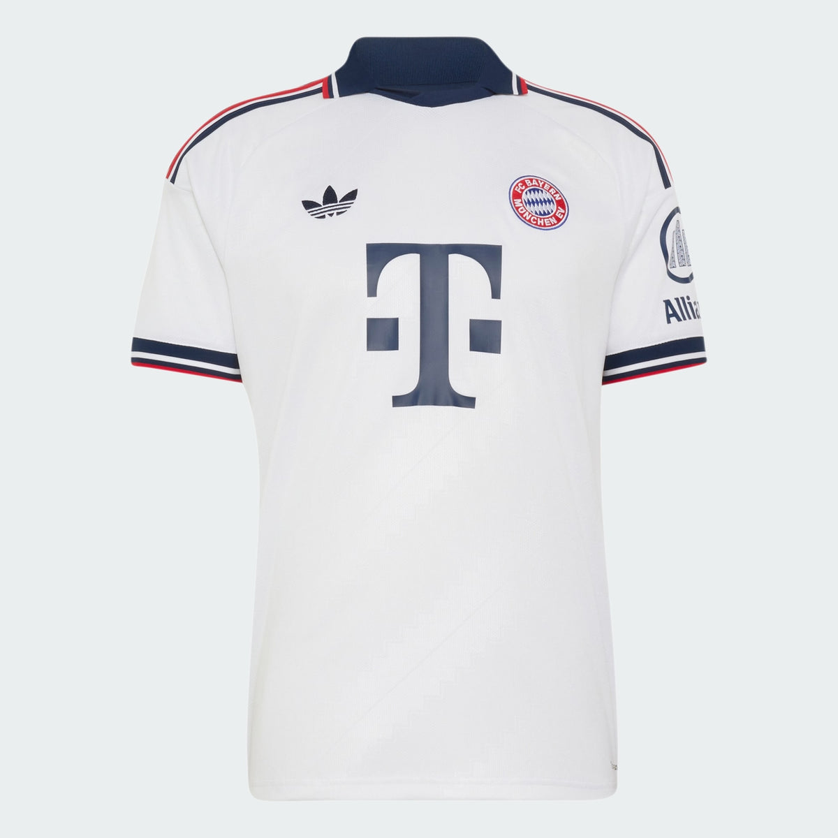 Adidas FC Bayern München uitvoetbalshirt 2026 2027 met officiële clubdetails op model Kickoff Antwerpen