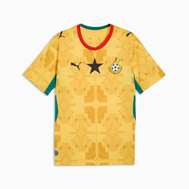 Puma GFA Ghana Away Jersey 2026-2028 uitshirt met zwarte ster en DryCELL-technologie, gratis verzending boven 79 euro via Kickoff Antwerpen de voetbalshop van Antwerpen.