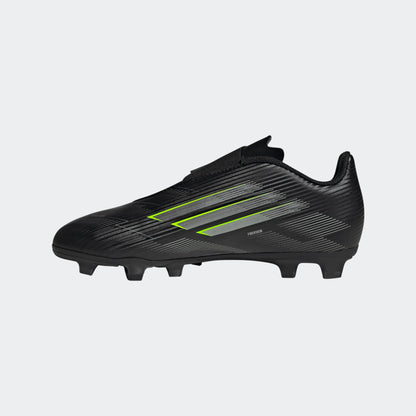 Adidas F50 Club Junior VEL FG/MG voetbalschoen met klittenband, zwart/geel/ design . Te koop bij Kickoff Antwerpen de voetbalshop