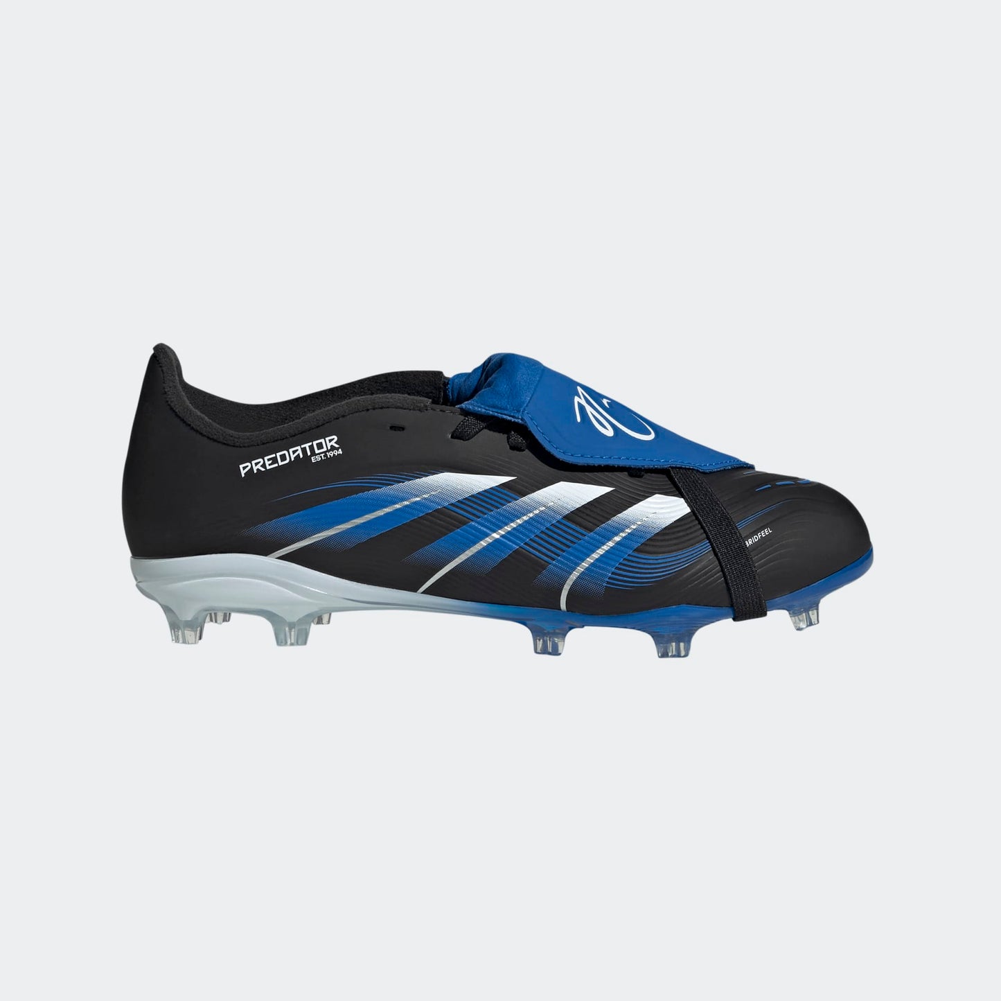 ADIDAS Predator League FG J JB voetbalschoenen (Jude Bellingham) zwart-blauw met omgeslagen tong. Te koop bij Kickoff Antwerpen.