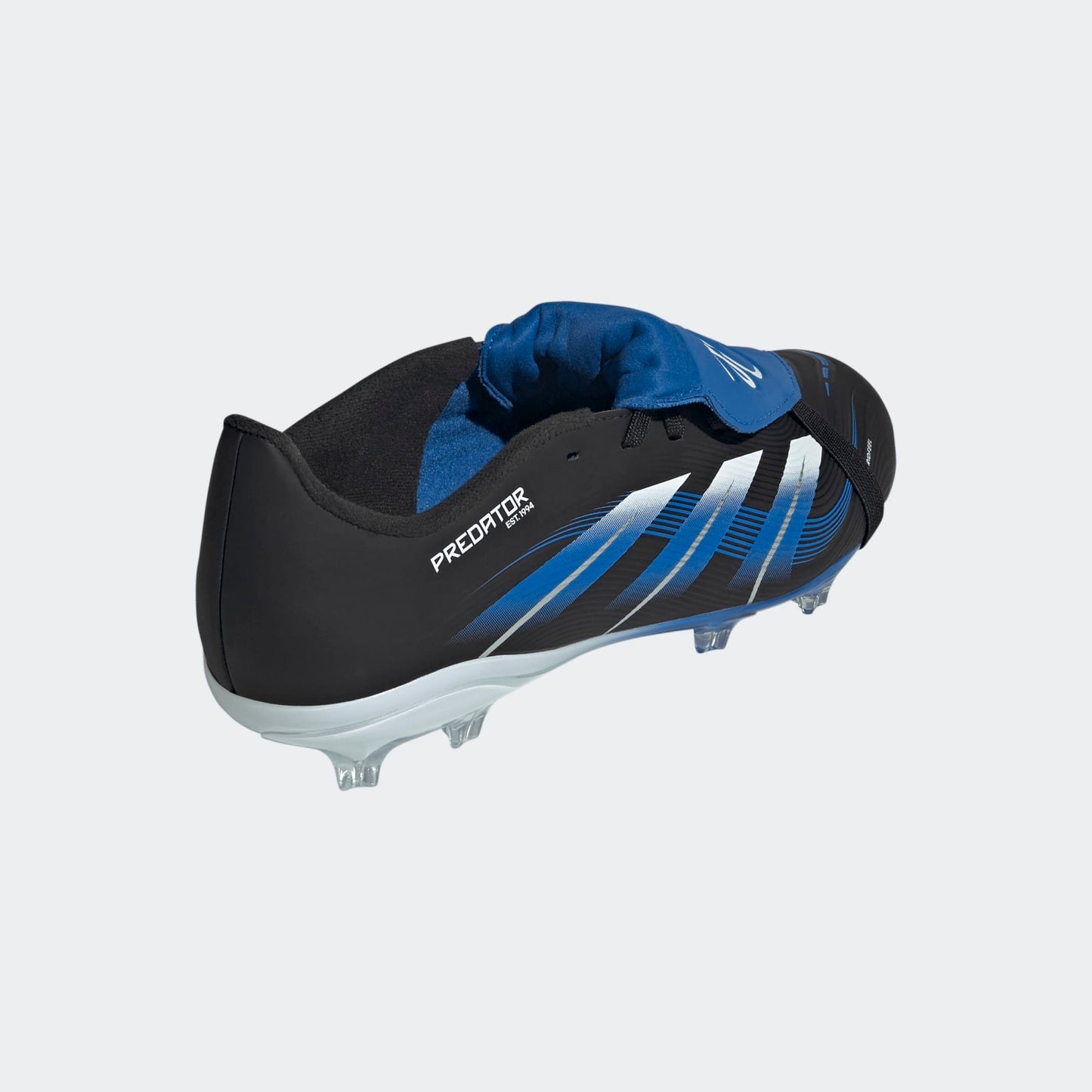 ADIDAS Predator League FG J JB voetbalschoenen (Jude Bellingham) zwart-blauw met omgeslagen tong. Te koop bij Kickoff Antwerpen.