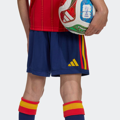 Adidas RFEF Spanje Home short voor kids Climacool  blauw rood met geel strepen en logo WK 2026 collectie Kickoff Antwerpen voetbalshop