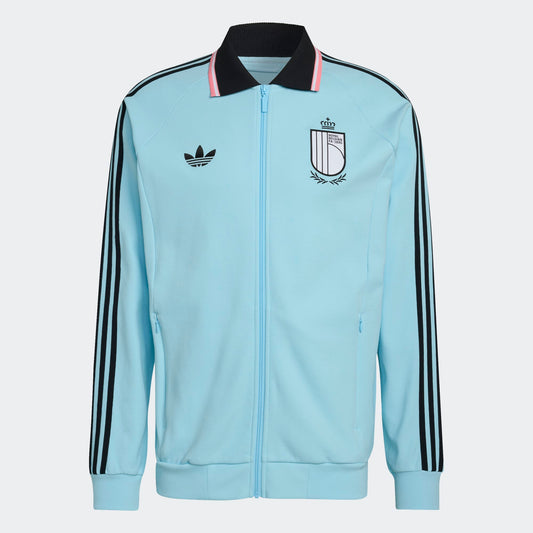 Adidas Originals RBFA België Anthem Jacket in retro-stijl met bondslogo en Trefoil, verkrijgbaar bij voetbalshop Kickoff Antwerpen.