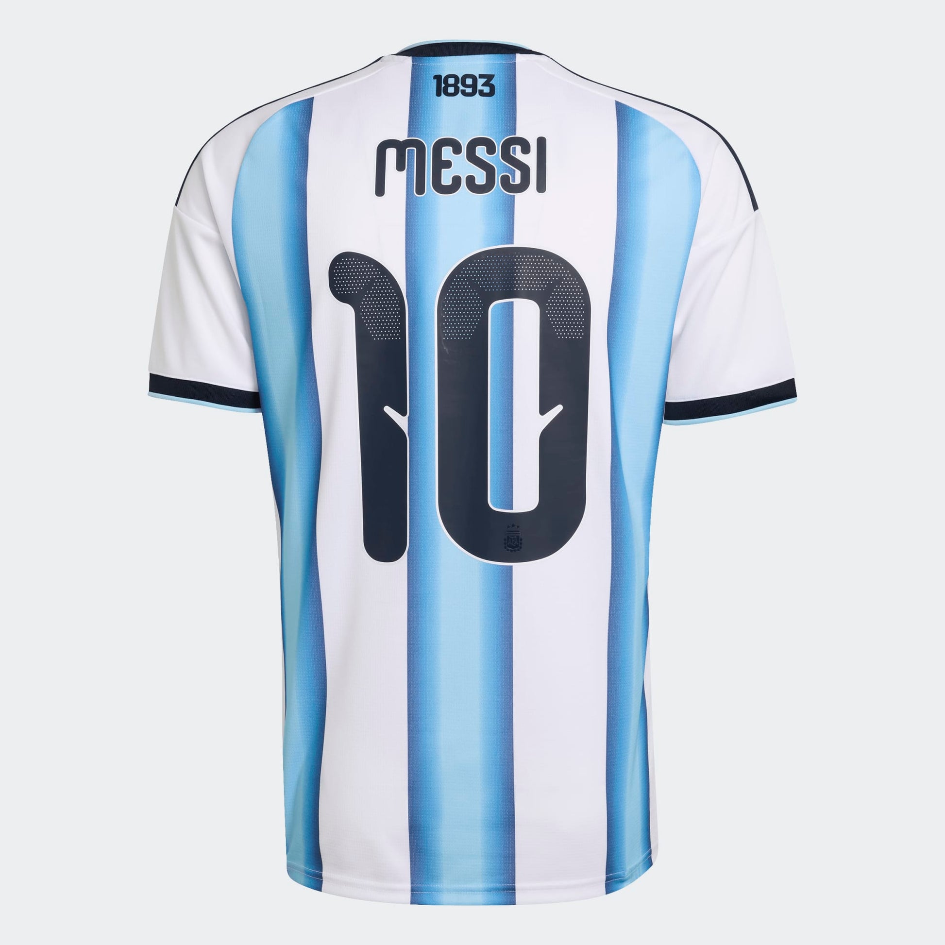 Adidas Argentinie thuisshirt blauw wit met Messi 10 rugnummer en naam, gedragen voor het WK 2026 in Noord-Amerika. KICKOFF ANTWERPEN VOETBALSHOP