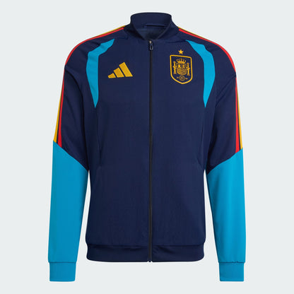Adidas RFEF Presentatie Jacket 2025-2026 blauw rood voor heren. Exclusief verkrijgbaar bij Kickoff Antwerpen.