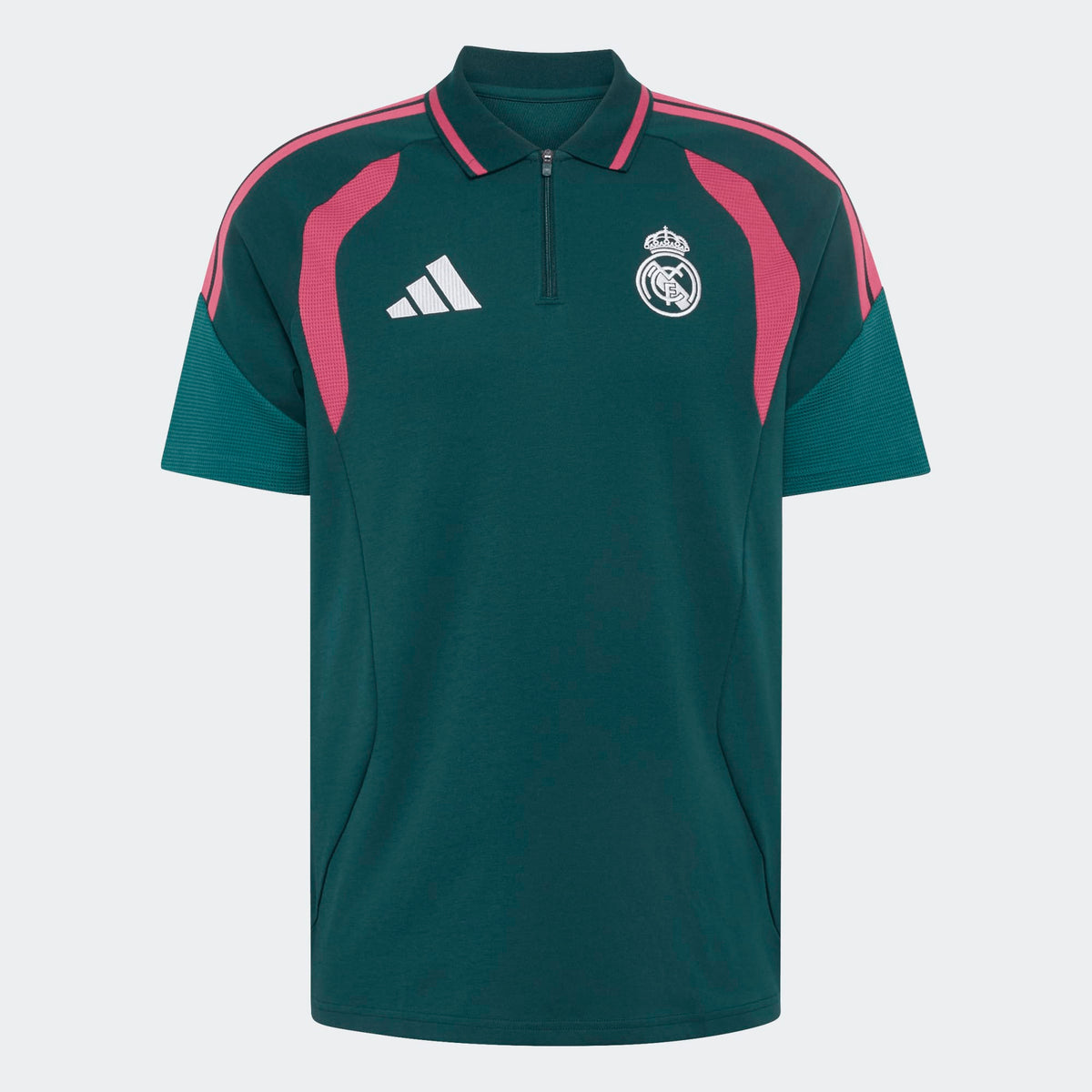 Adidas Real Madrid supporters polo shirt 2026 2027 met clubdetails op model Kickoff Antwerpen