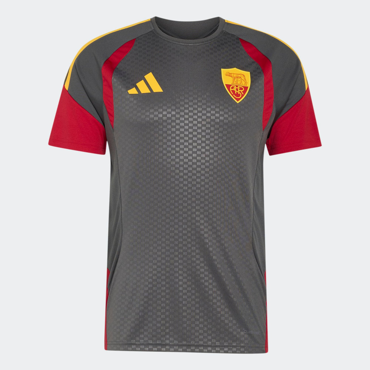 Adidas AS Roma voetbaltrainingsshirt 2026 2027 met clubdetails op model Kickoff Antwerpen