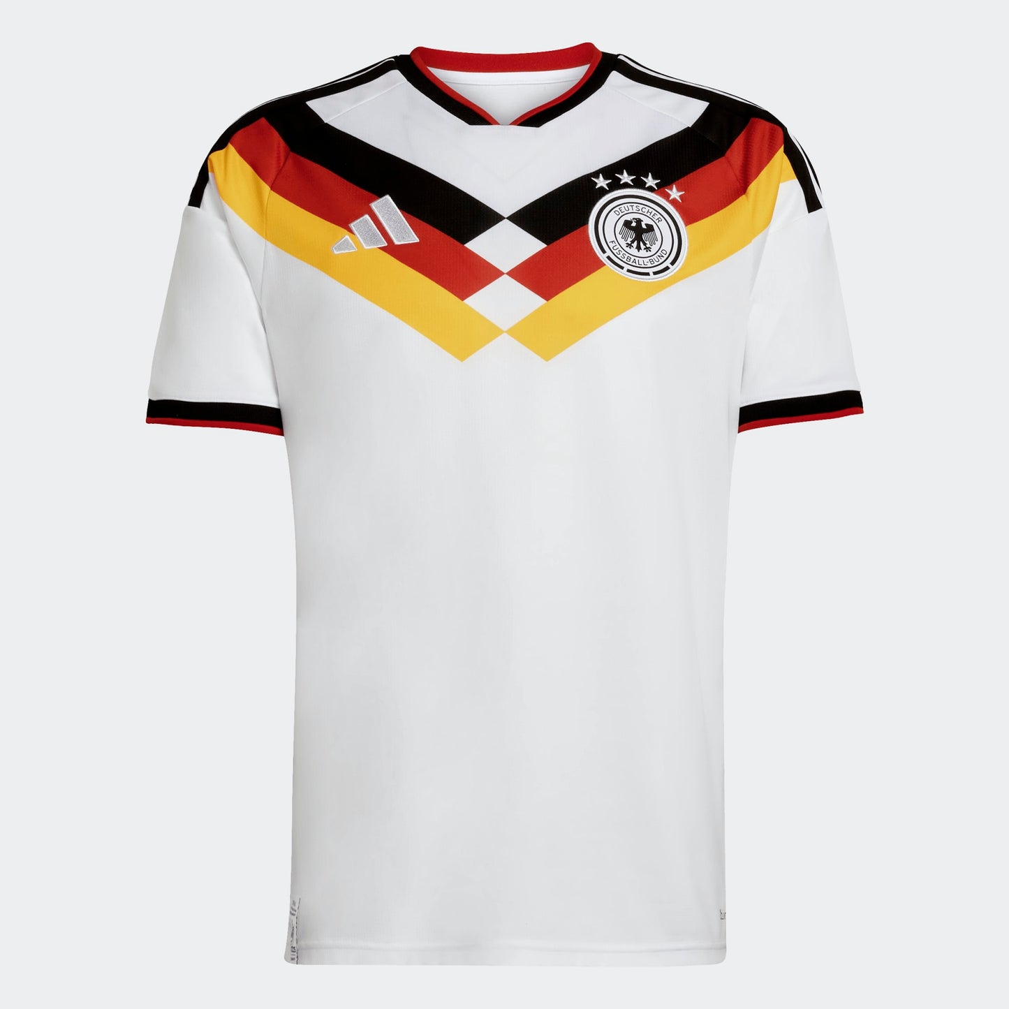 Adidas DFB Duitsland Thuis Jersey WK 2026 Amerika Canada Mexico, wit met zwart-goud details, officiële voetbalshirt, Kickoff Antwerpen.voetbalshop