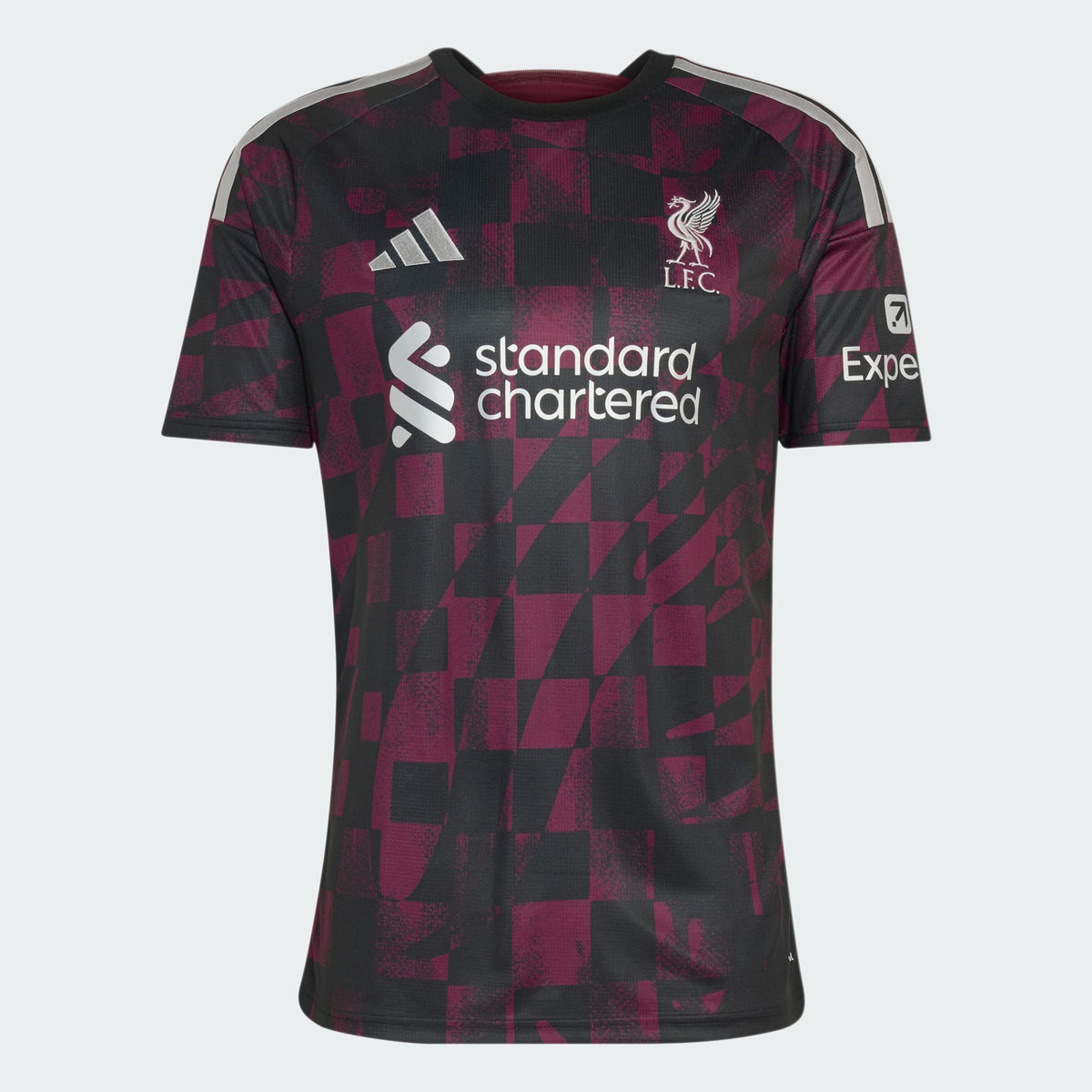 Adidas Liverpool derde voetbalshirt 2026 2027 met officiële clubdetails op model Kickoff Antwerpen