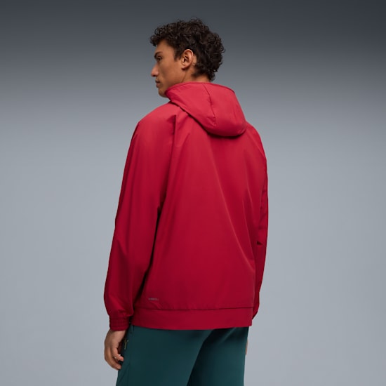 Puma FRMF Marokko PumaTech Woven Jacket 2026-2028 met officieel Marokkaans bondsembleem, verkrijgbaar bij Kickoff Antwerpen dé voetbalshop van stad.
