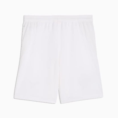 Witte Puma FRMF Marokko Away Short WK 2026 met gouden grafiek en officieel Marokkaans bondsembleem, verkrijgbaar bij voetbalshop Kickoff Antwerpen.