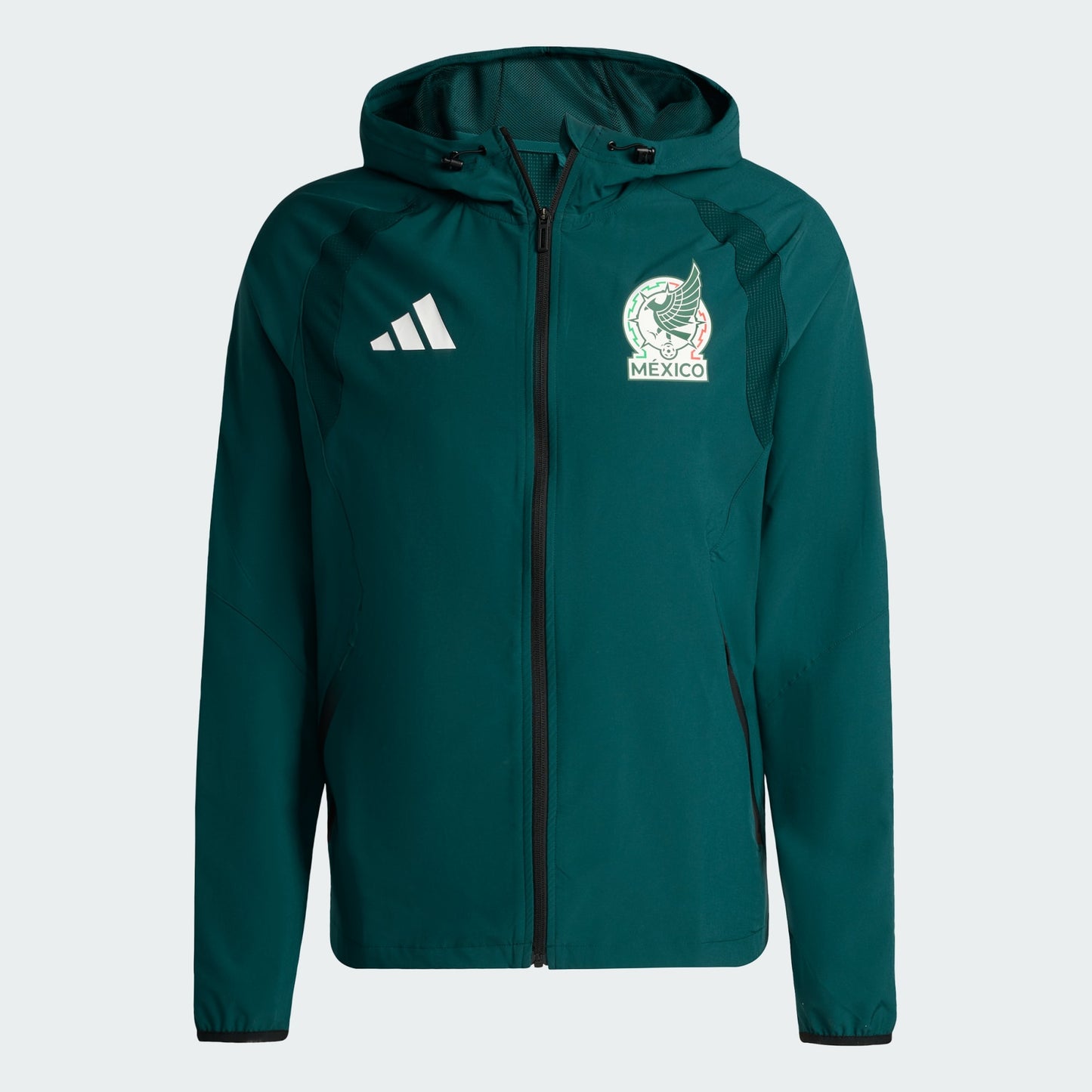 Adidas FMF Mexico Travel Jacket met kap, groen/wit, officiële WK 2026 collectie, Kickoff Antwerpen voetbalshop