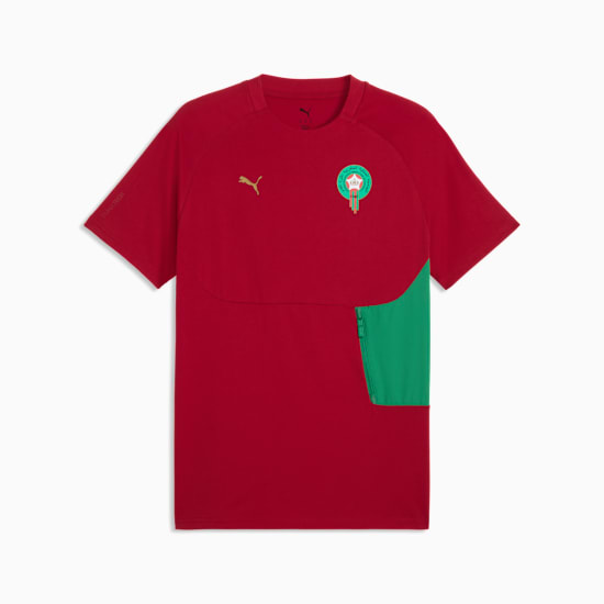 Puma FRMF Marokko Pocket Tee shirt 2026-2028 met borstzakje en bondsembleem, verkrijgbaar bij Kickoff Antwerpen dé voetbalshop van stad.