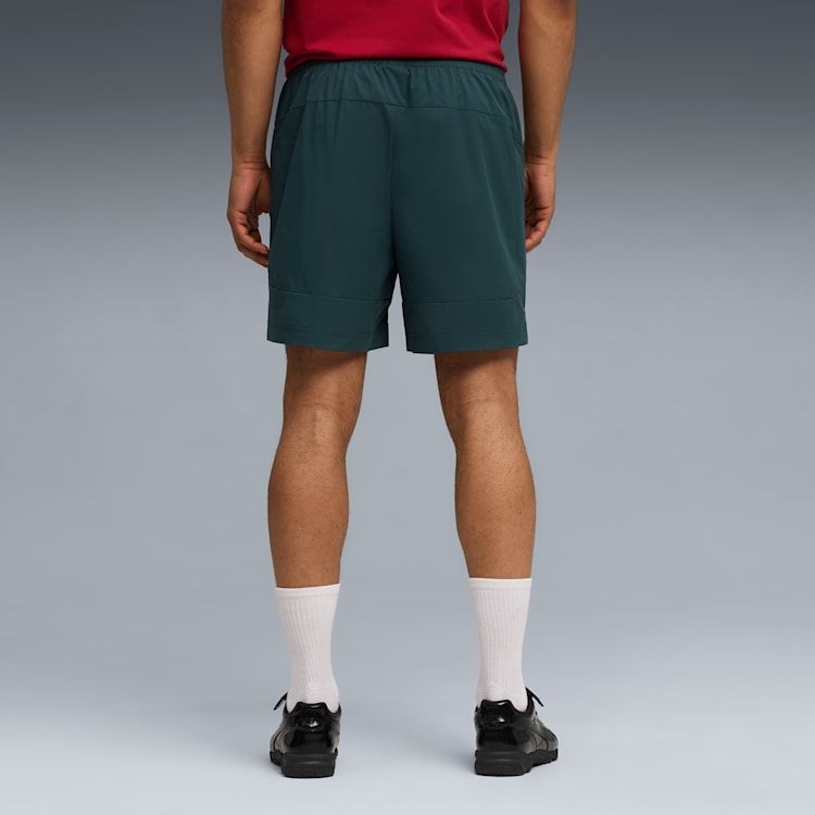 Puma FRMF Marokko PumaTech Relaxed Woven Short met officieel Marokkaans bondsembleem en Puma-logo, verkrijgbaar bij voetbalshop Kickoff Antwerpen.