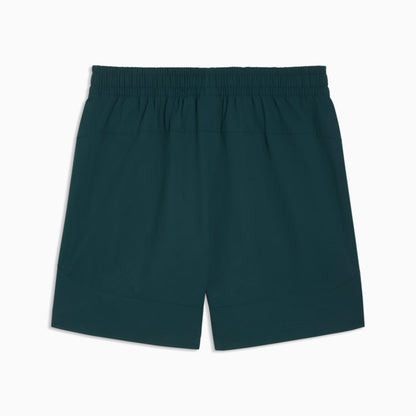 Puma FRMF Marokko PumaTech Relaxed Woven Short met officieel Marokkaans bondsembleem en Puma-logo, verkrijgbaar bij voetbalshop Kickoff Antwerpen.