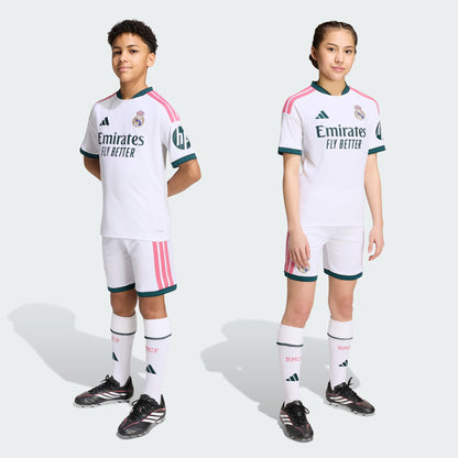 Adidas Real Madrid Home Youth Kit 2026-2027 compleet kindertenue wit shirt short kousen Kickoff Antwerpen de voetbalshop van Antwerpen