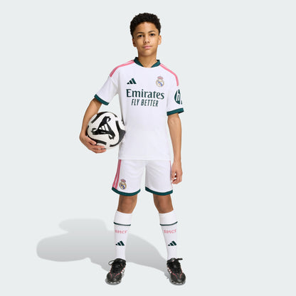 Adidas Real Madrid Home Youth Kit 2026-2027 compleet kindertenue wit shirt short kousen Kickoff Antwerpen de voetbalshop van Antwerpen