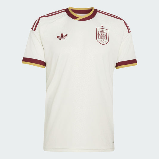 Adidas Originals RFEF Spanje Away Jersey 2026-2028 met Trefoil-logo en Spaanse bondbadge, verkrijgbaar bij voetbalshop Kickoff Antwerpen.
