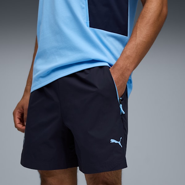 Puma Manchester City PUMATECH RELAXED WOVEN SHORTS 2025 2026 casual geweven short, comfortabele pasvorm, Kickoff Antwerpen de voetbalshop van Antwerpen.