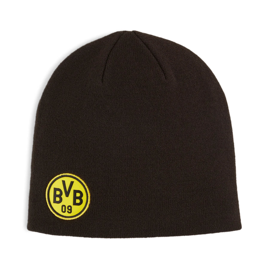 Officiële Puma BVB Borussia Dortmund Cuffed Beanie met geborduurd BVB-logo, beschikbaar bij Kickoff Antwerpen.