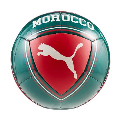 Puma FRMF Marokko Culture Ball met officieel groen bondsembleem en Marokkaanse culturele details, verkrijgbaar bij voetbalshop Kickoff Antwerpen.