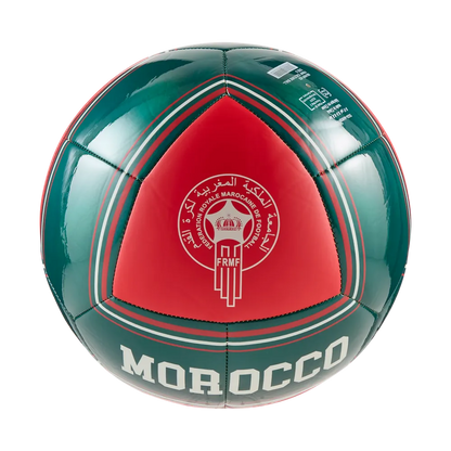 Puma FRMF Marokko Culture Ball met officieel groen bondsembleem en Marokkaanse culturele details, verkrijgbaar bij voetbalshop Kickoff Antwerpen.