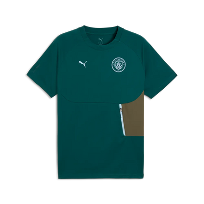 PUMA Manchester City PUMATECH Pocket T-shirt 2025 2026 groenmet licht blauw logo, pocket, Kickoff Antwerpen voetbalshop 