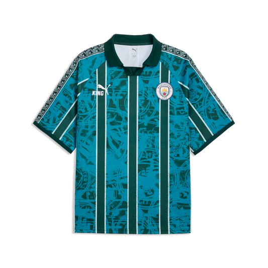 PUMA King Manchester City Retro Jersey met vintage clublogo, beschikbaar bij voetbalshop Kickoff Antwerpen.